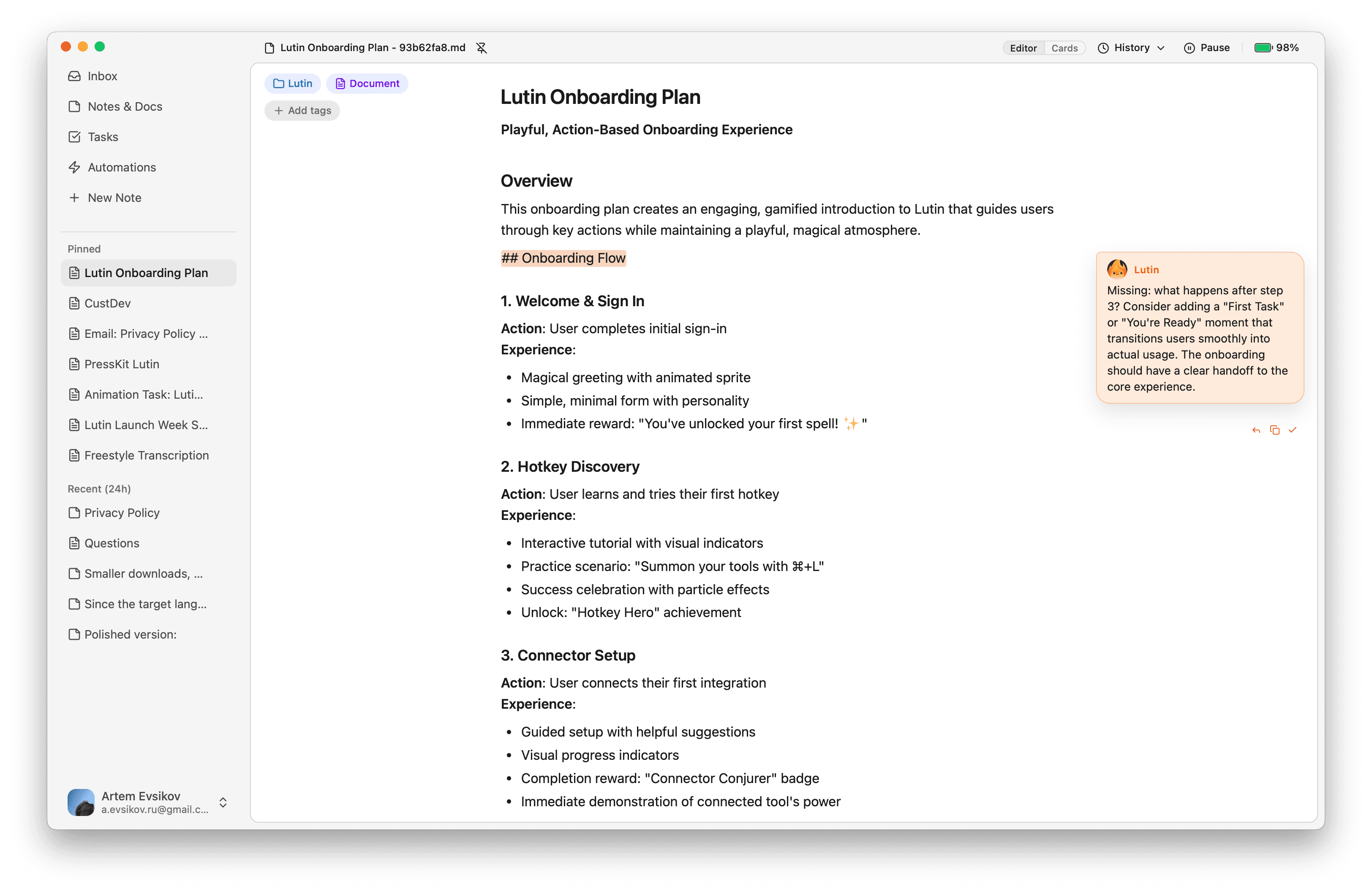 Lutin editor writing into a document