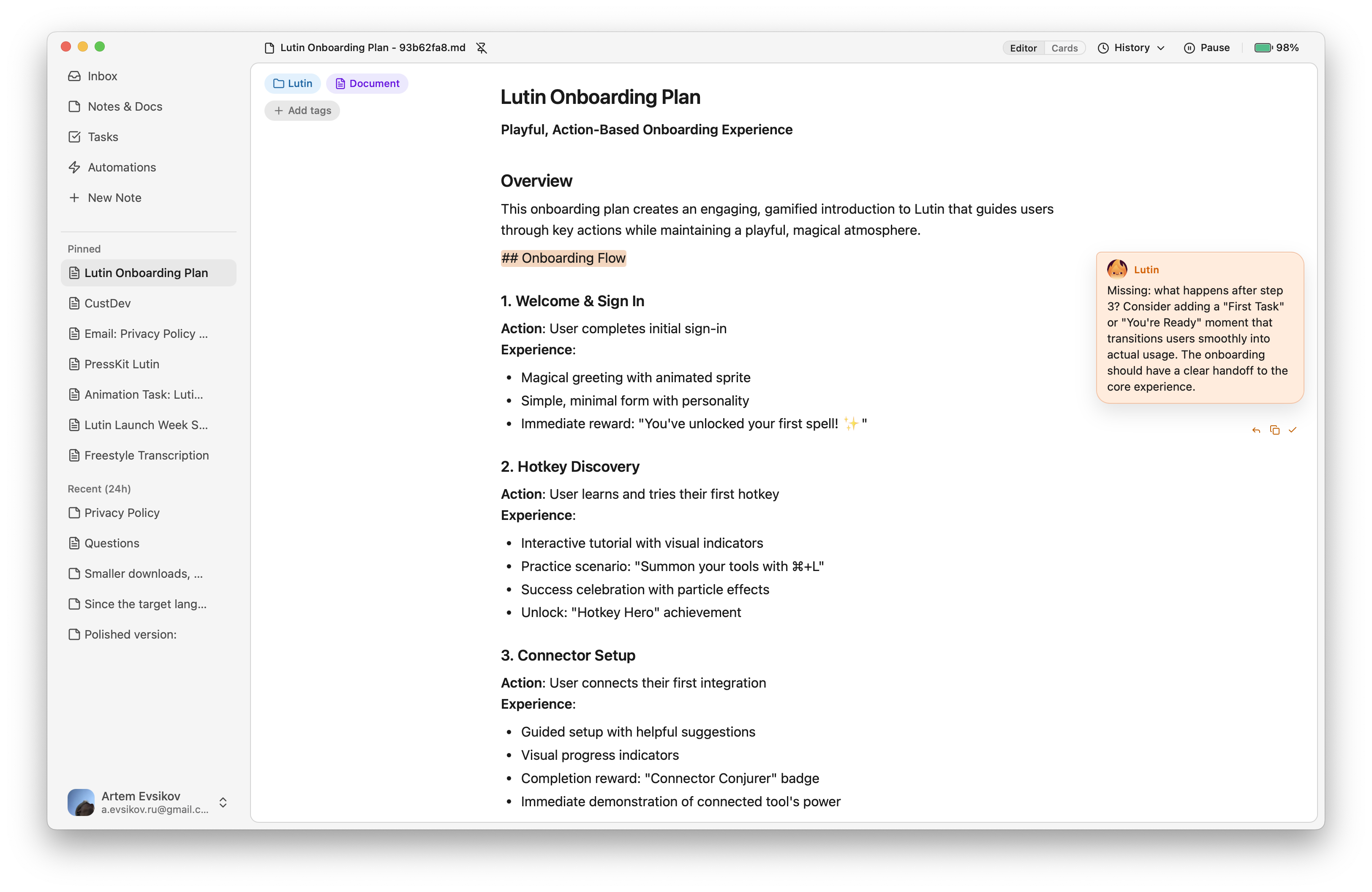 Lutin editor writing into a document